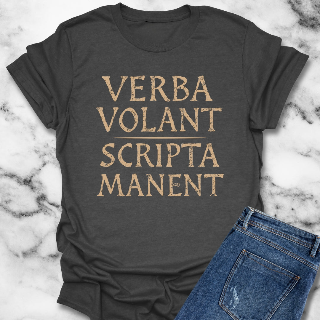 Latin Verba Volant Scripta Manent Written Words Remain Unisex Lightweight T-Shirt