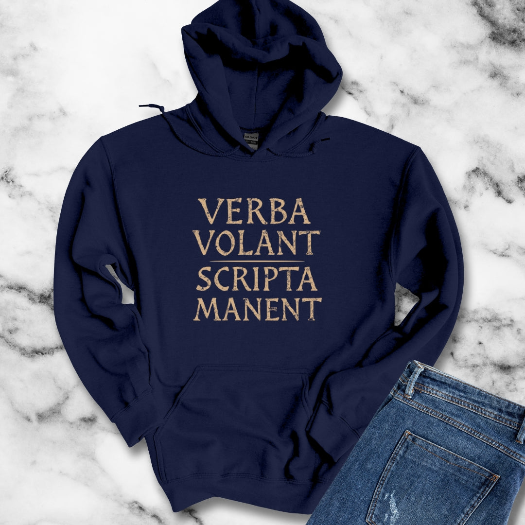Latin Verba Volant Scripta Manent Written Words Remain Unisex Heavy Blend™ Hooded Sweatshirt