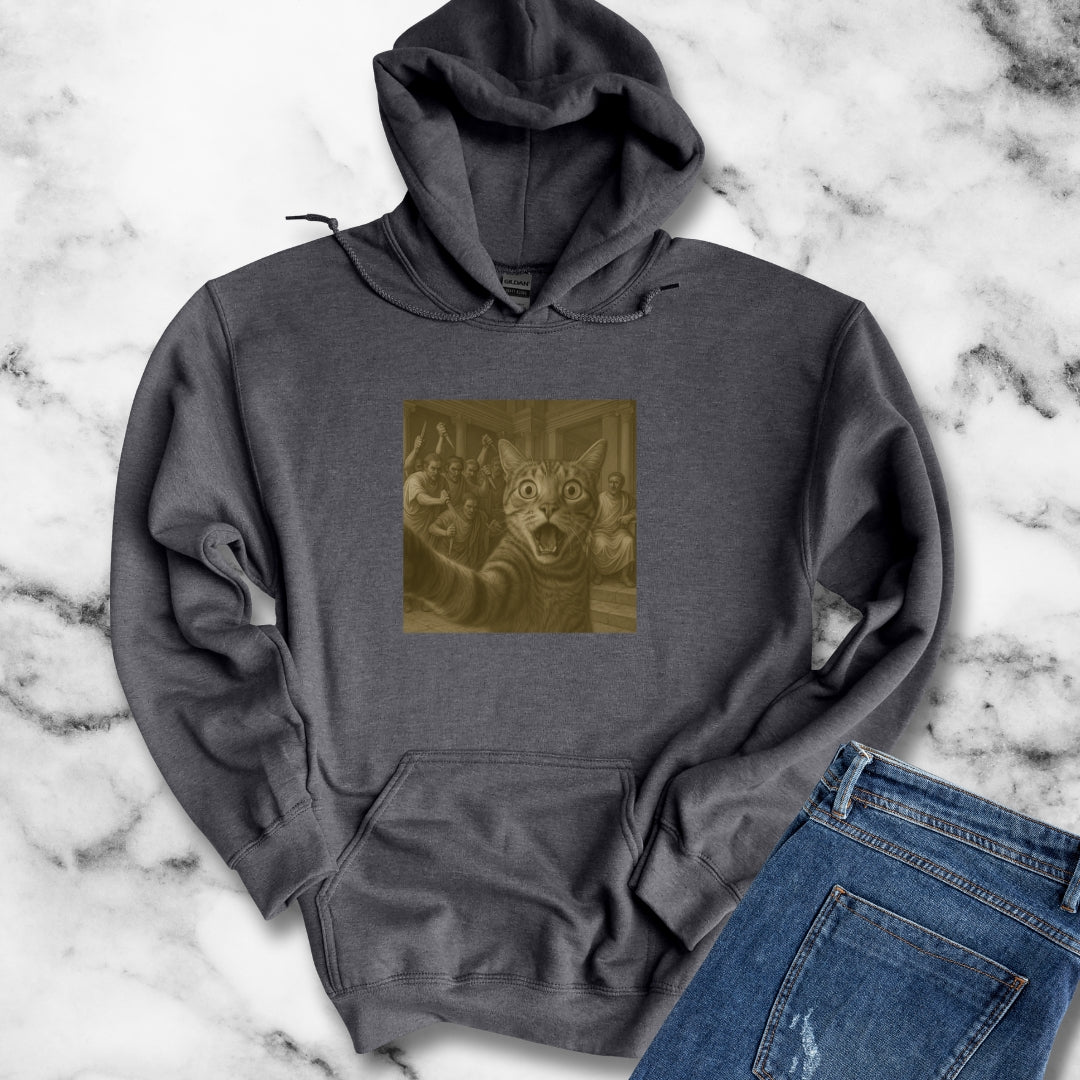 Cat Selfie with Caesar Assassination Unisex Heavy Blend™ Hooded Sweatshirt