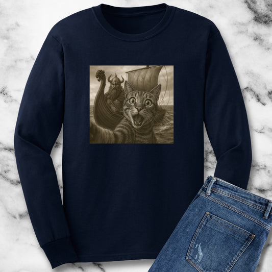 Cat Selfie with Viking Unisex Long Sleeve Tee
