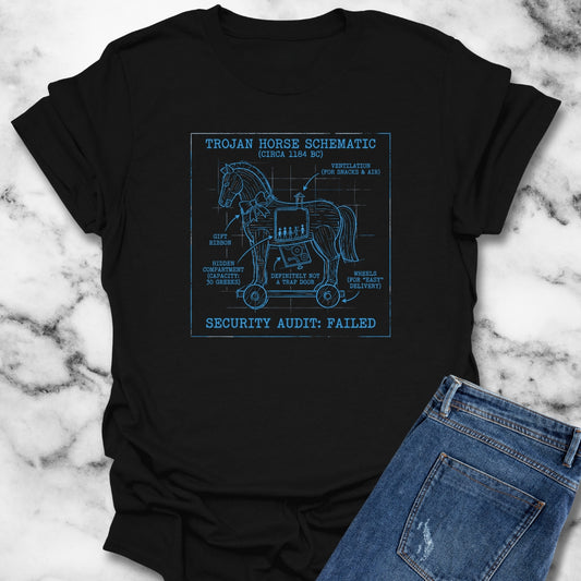 Trojan Horse Schematic Blueprint Unisex Lightweight T-Shirt