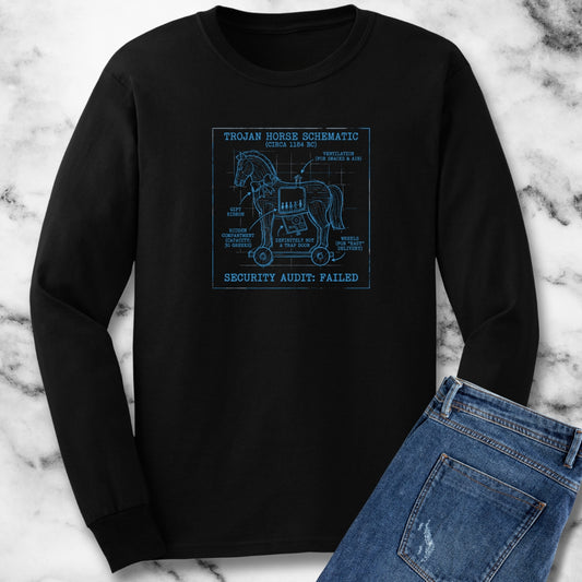 Trojan Horse Schematic Blueprint Unisex Long Sleeve Tee