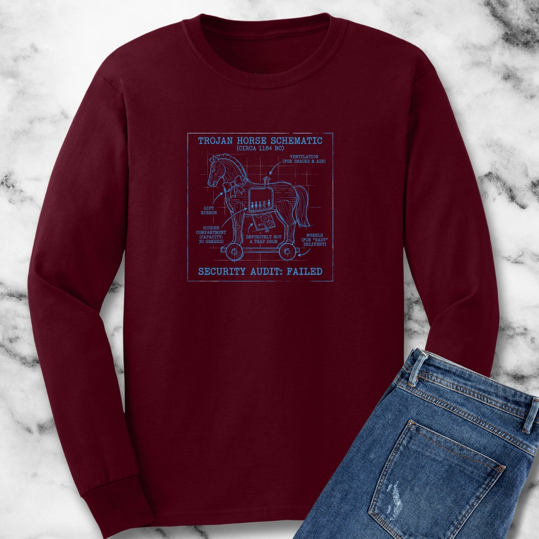 Trojan Horse Schematic Blueprint Unisex Long Sleeve Tee