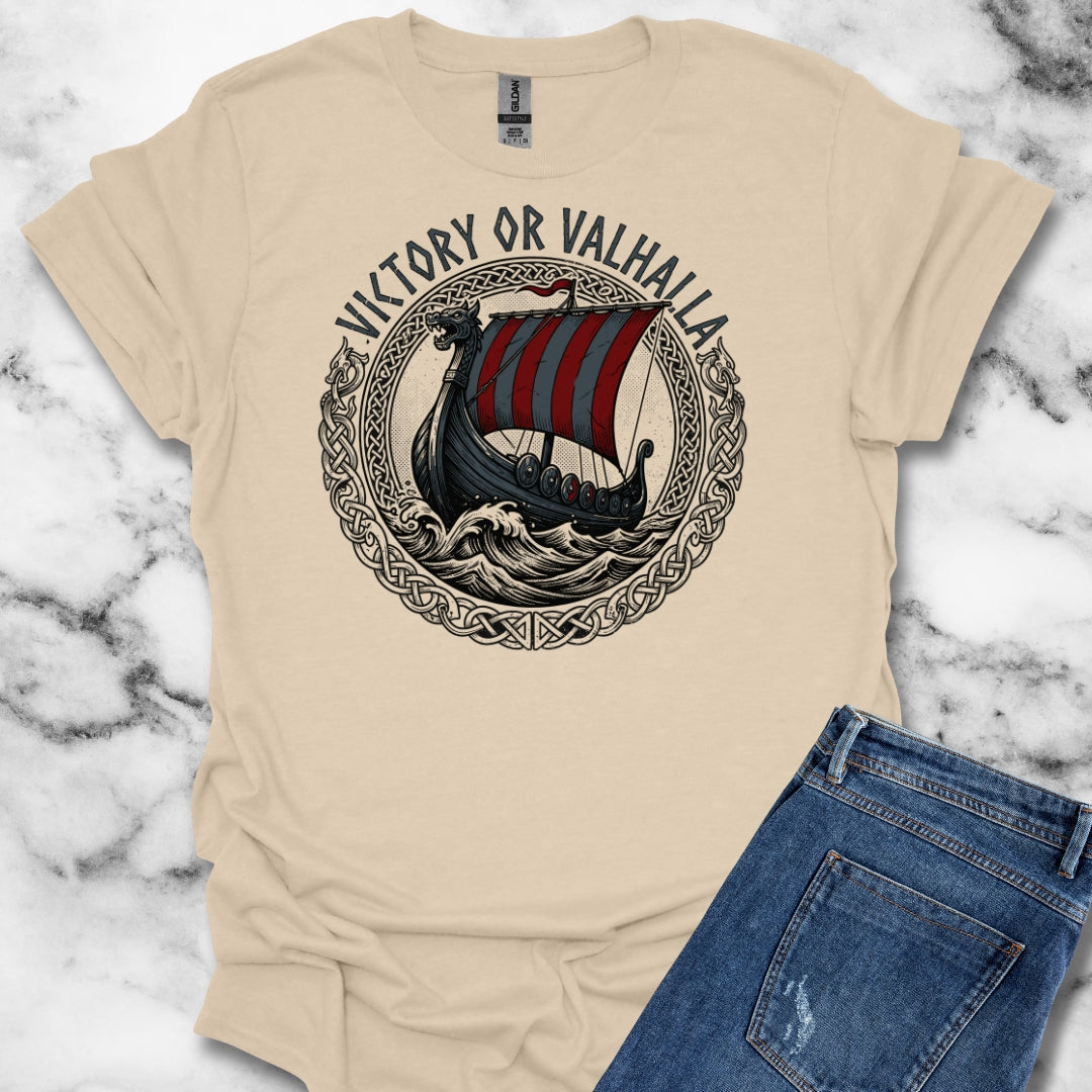 Victory or Valhalla Viking Longship Lightweight T-Shirt