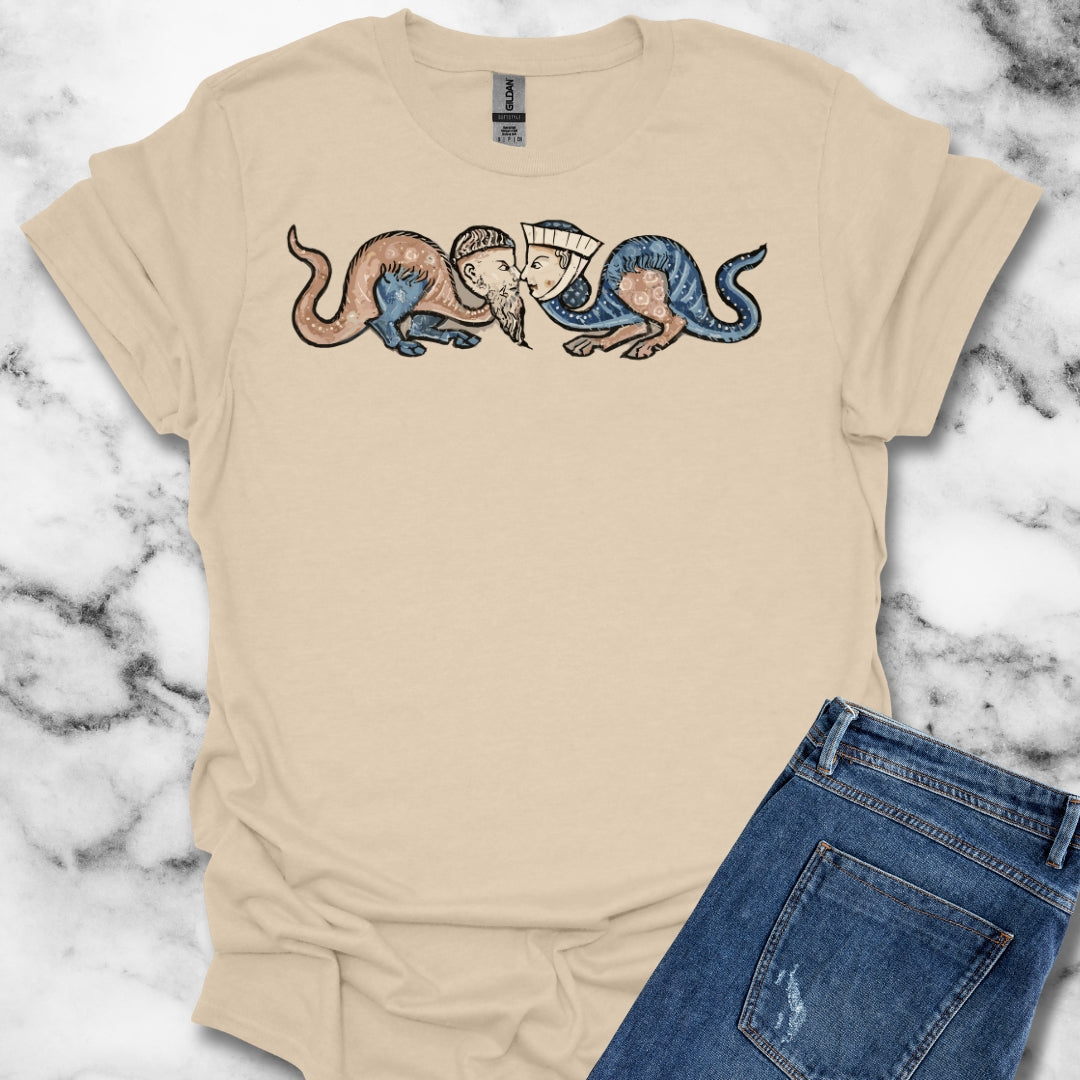 Monk vs Noble Woman Strange Creatures Medieval Marginalia T-Shirt