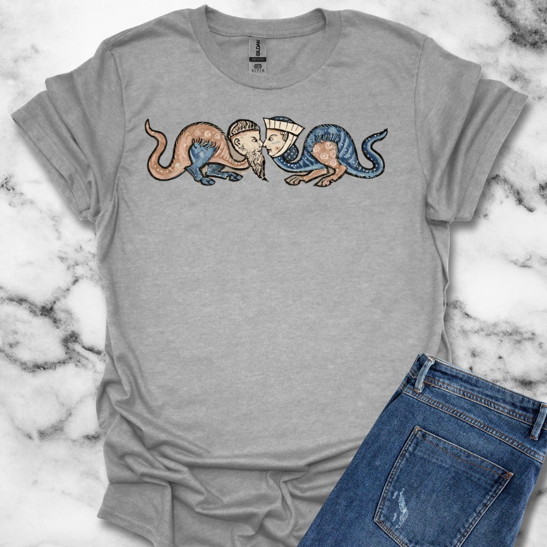 Monk vs Noble Woman Strange Creatures Medieval Marginalia T-Shirt