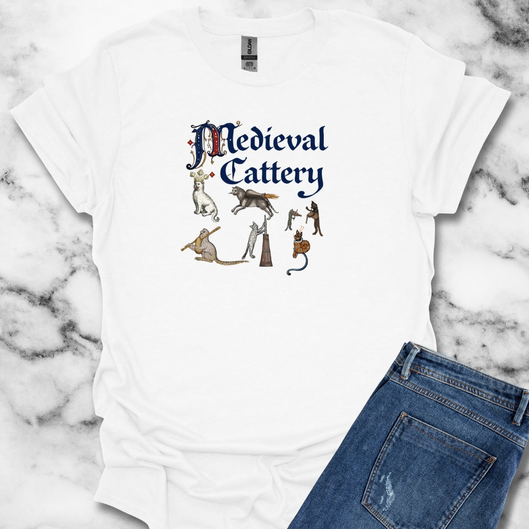 Medieval Cattery Cat Marginalia Unisex Lightweight T-Shirt