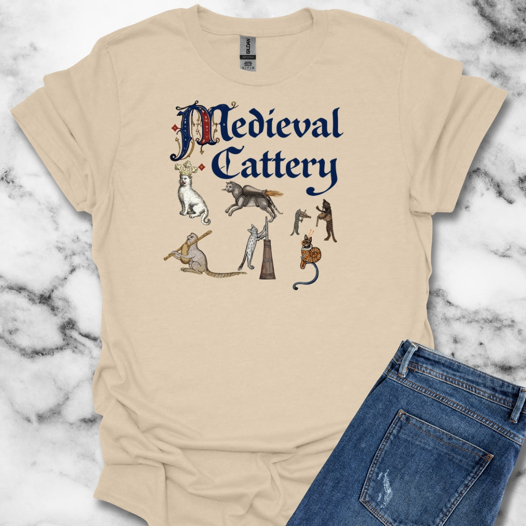 Medieval Cattery Cat Marginalia Unisex Lightweight T-Shirt