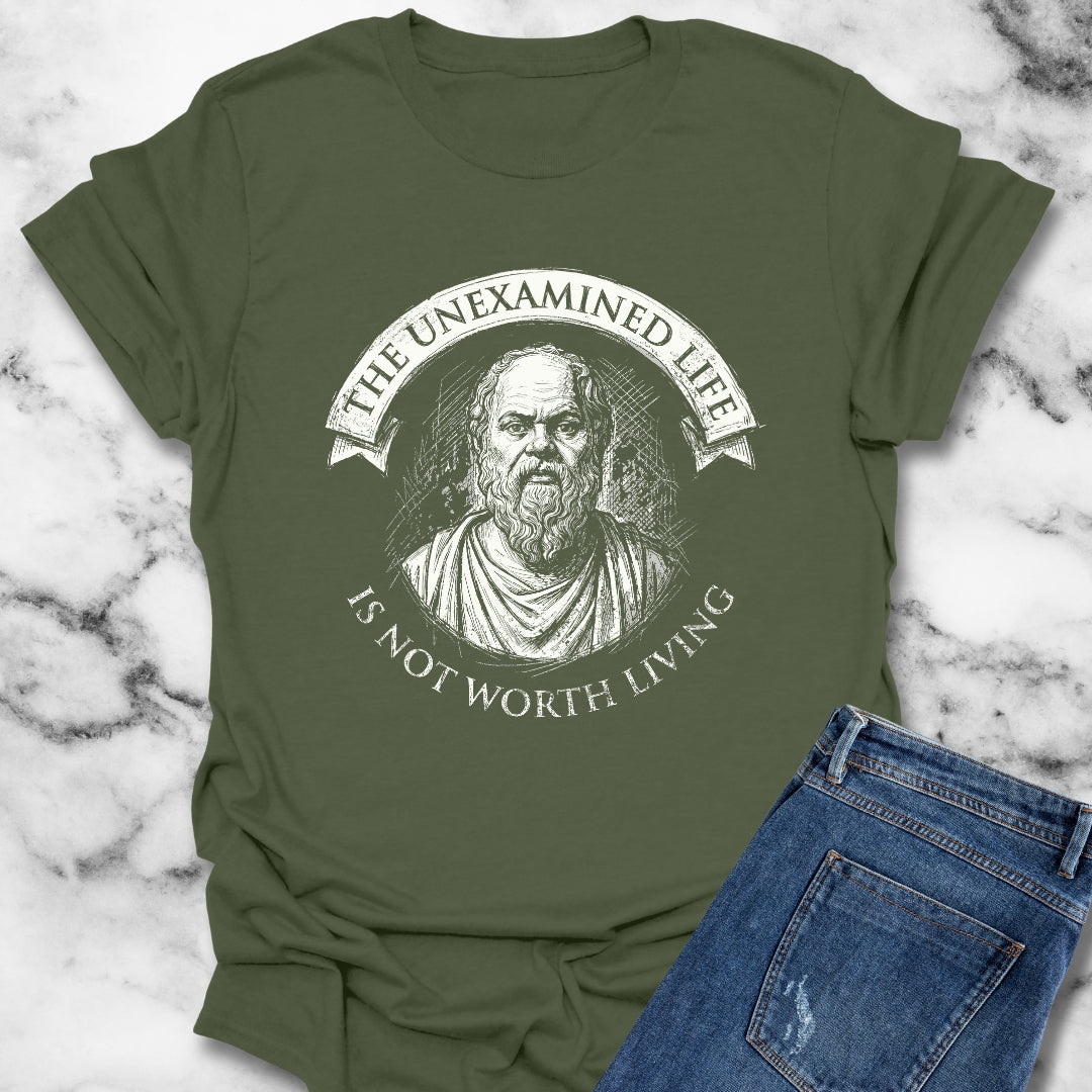Socrates An Unexamined Life Is Not Worth Living Quote T-Shirt