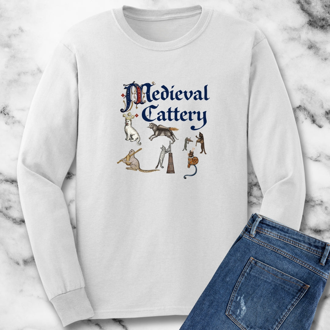 Medieval Cattery Cat Marginalia Long Sleeve Tee