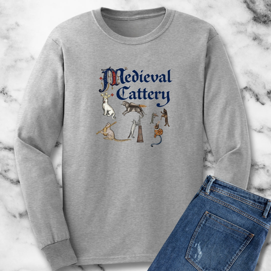 Medieval Cattery Cat Marginalia Long Sleeve Tee
