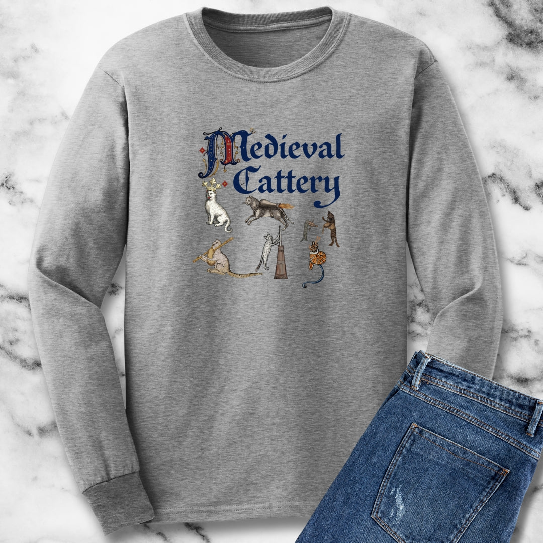 Medieval Cattery Cat Marginalia Long Sleeve Tee