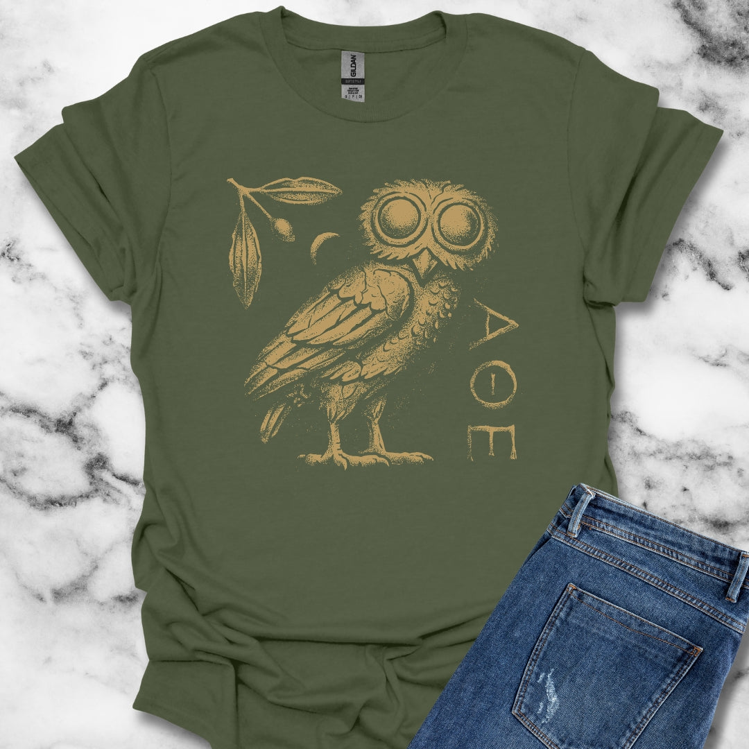 Athens Owl Distressed Graphic Unisex Lightweight T-Shirt