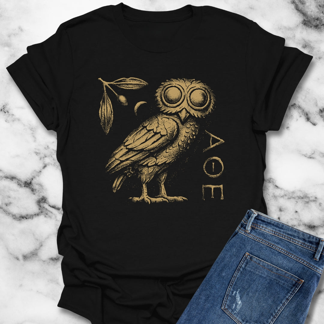 Athens Owl Distressed Graphic Unisex Lightweight T-Shirt