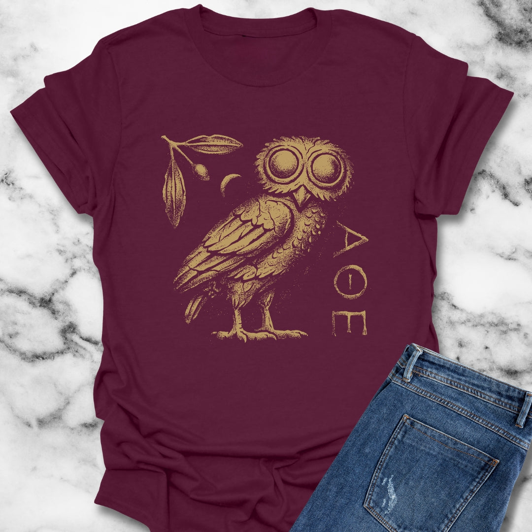 Athens Owl Distressed Graphic Unisex Lightweight T-Shirt