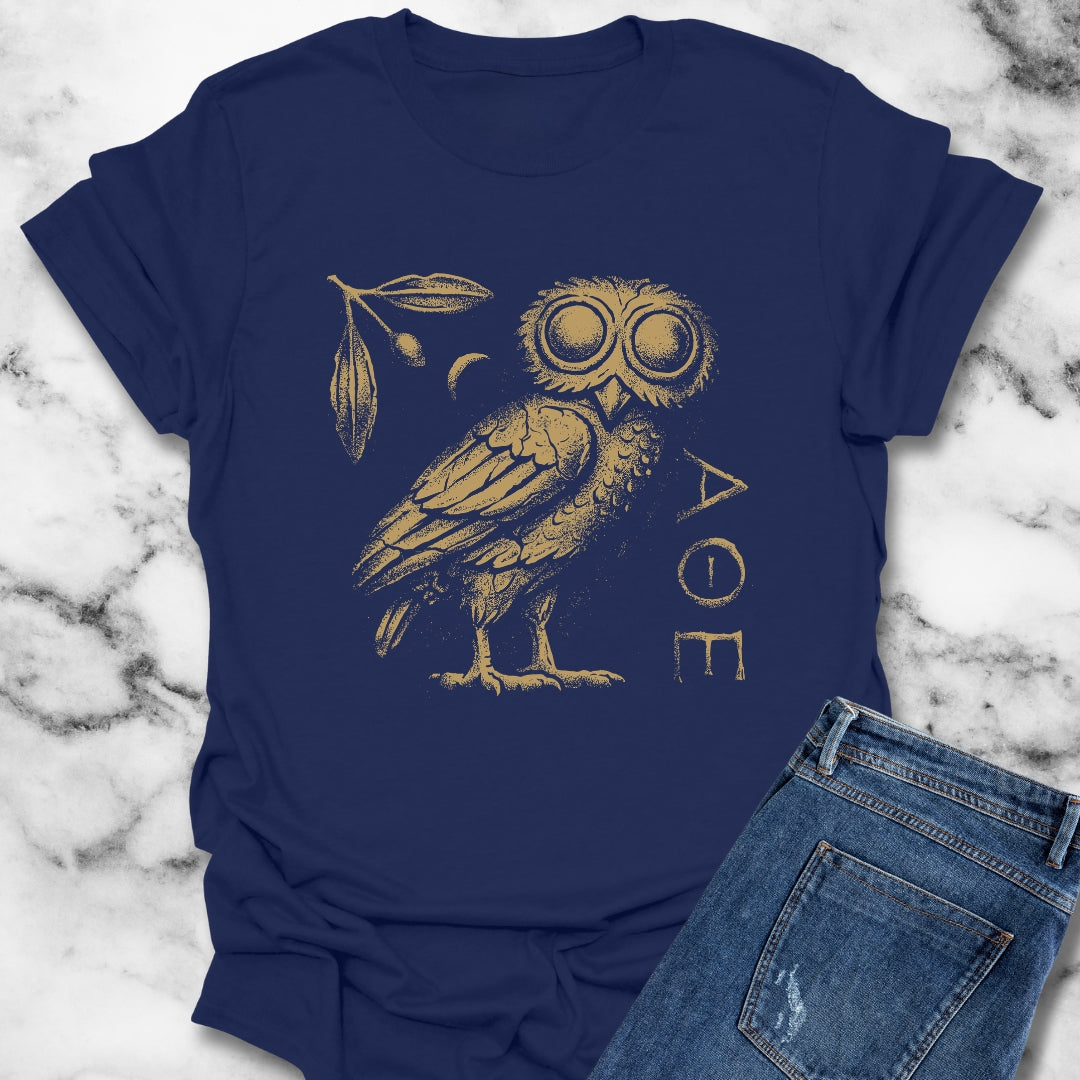 Athens Owl Distressed Graphic Unisex Lightweight T-Shirt