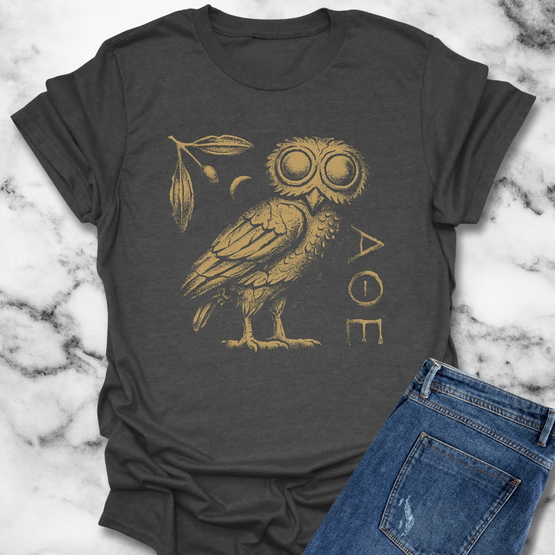 Athens Owl Distressed Graphic Unisex Lightweight T-Shirt