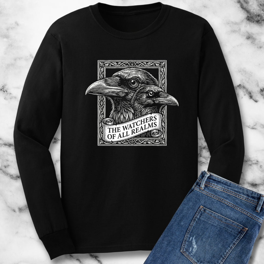 Huginn and Muninn Odin Ravens the Watchers Long Sleeve Tee