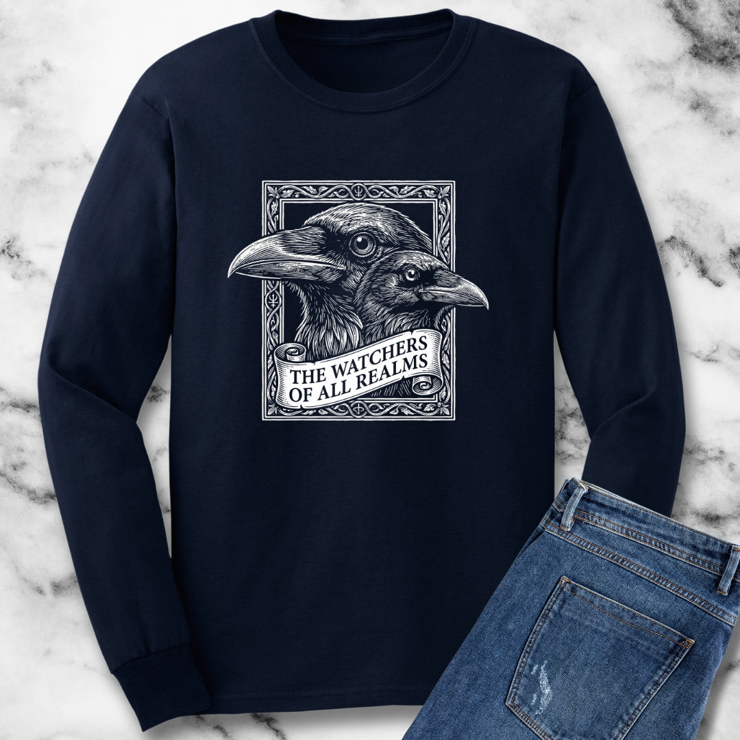 Huginn and Muninn Odin Ravens the Watchers Long Sleeve Tee