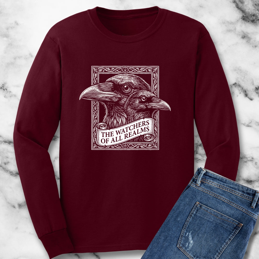 Huginn and Muninn Odin Ravens the Watchers Long Sleeve Tee