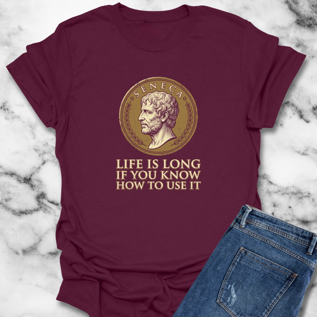 Seneca Life Is Long Quote Coin T-Shirt