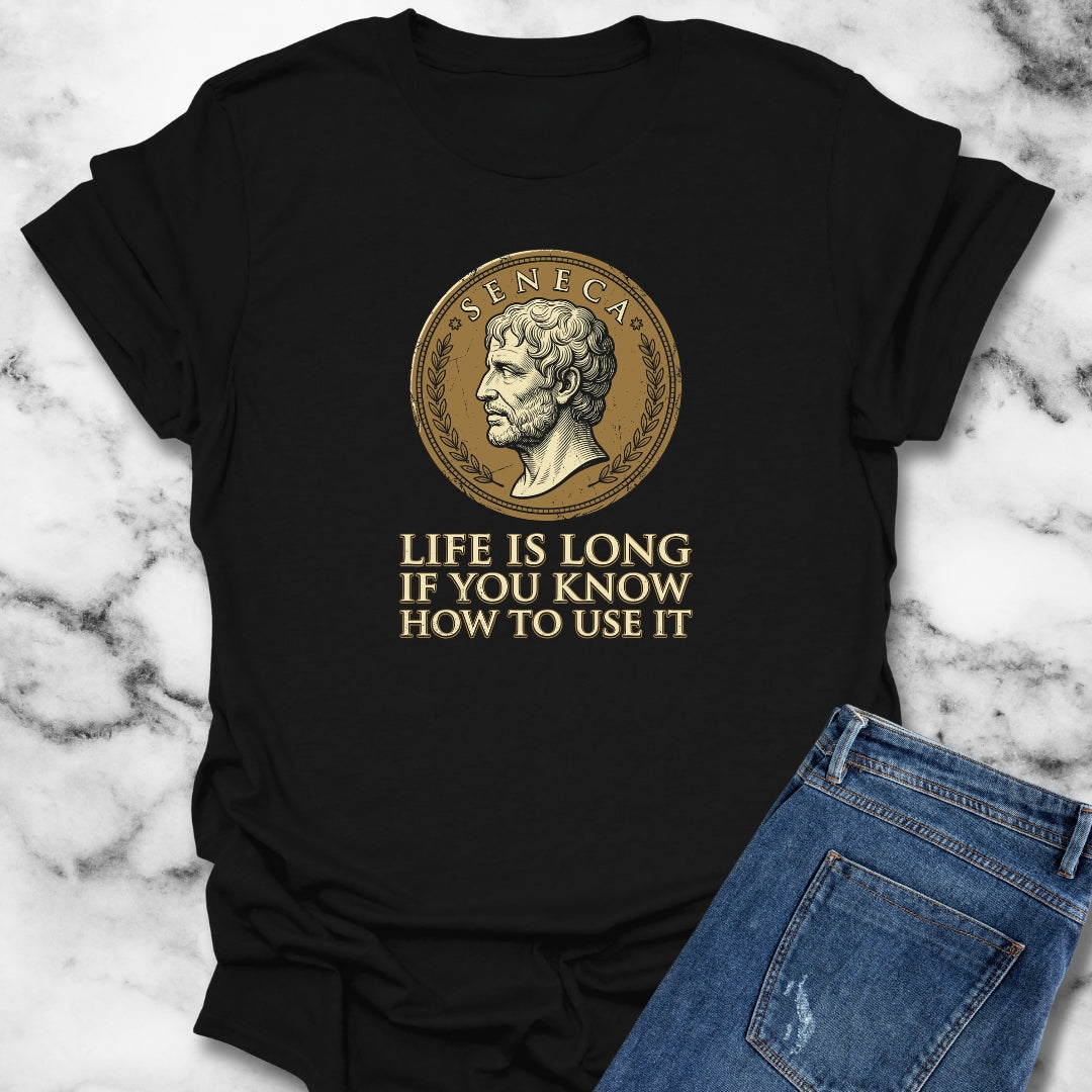 Seneca Life Is Long Quote Coin T-Shirt