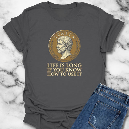 Seneca Life Is Long Quote Coin T-Shirt