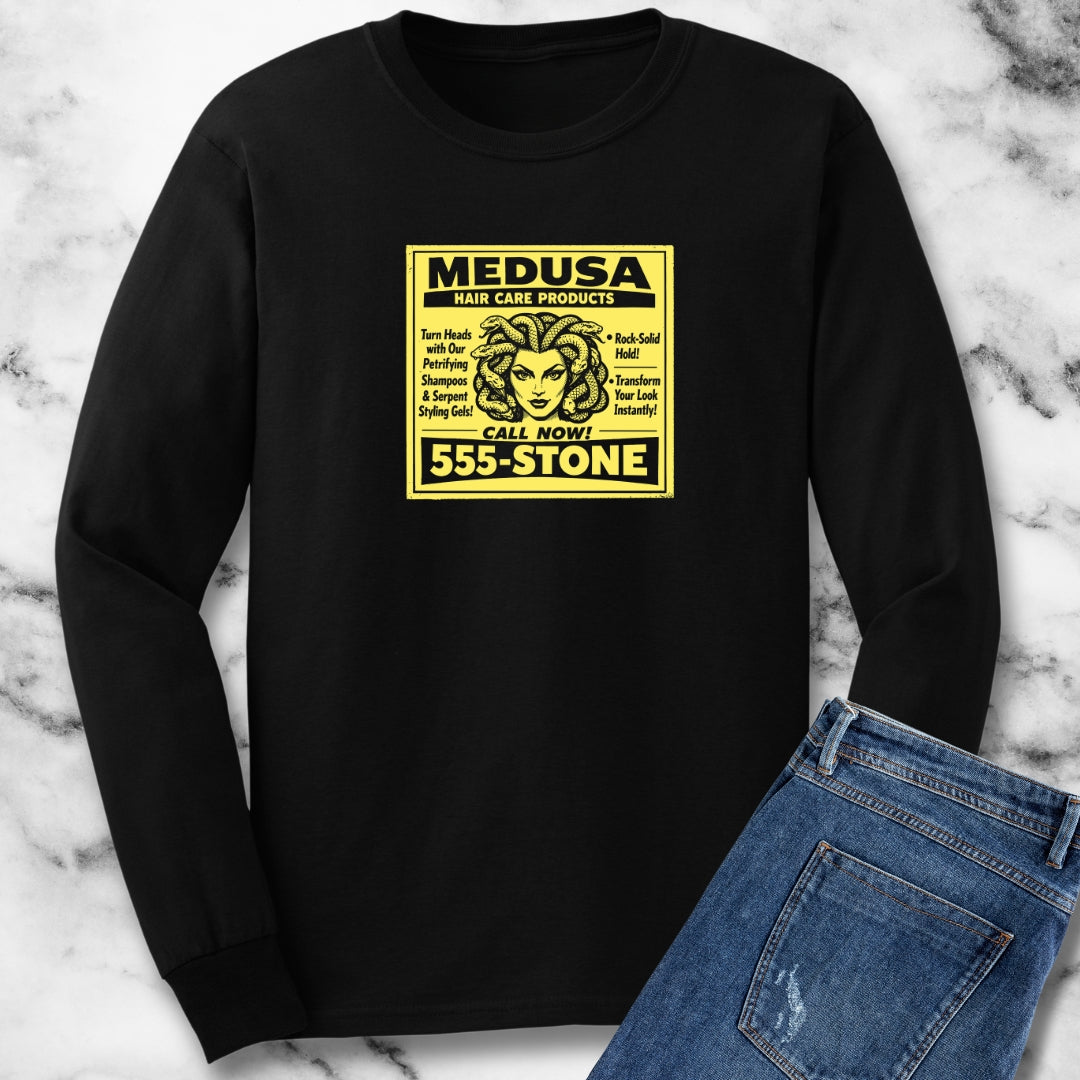 Medusa Hair Care Products Vintage Ad Style Long Sleeve Tee