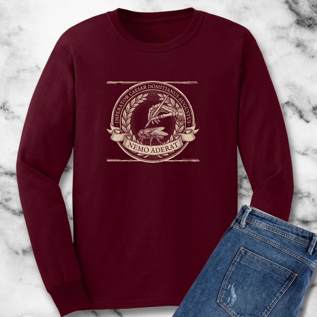 Emperor Domitian Fly Stylus Nobody Here in Latin Long Sleeve Tee