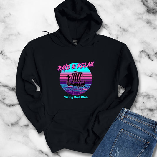 Viking Surf Club Raid & Relax Vaporwave Hoodie Sweatshirt