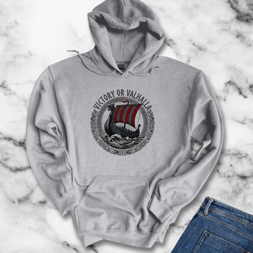 Victory or Valhalla Viking Longship Hoodie Sweatshirt