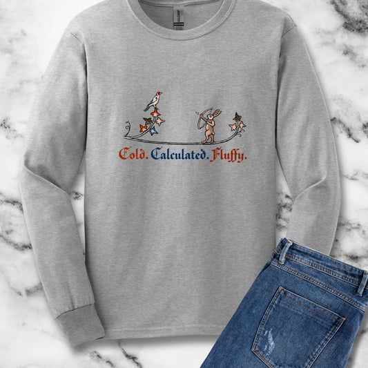 Cold Calculated Fluffy Rabbit Archer Medieval Marginalia Long Sleeve Tee