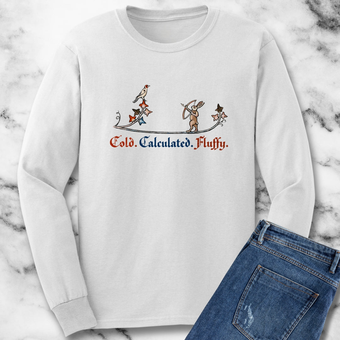Cold Calculated Fluffy Rabbit Archer Medieval Marginalia Long Sleeve Tee