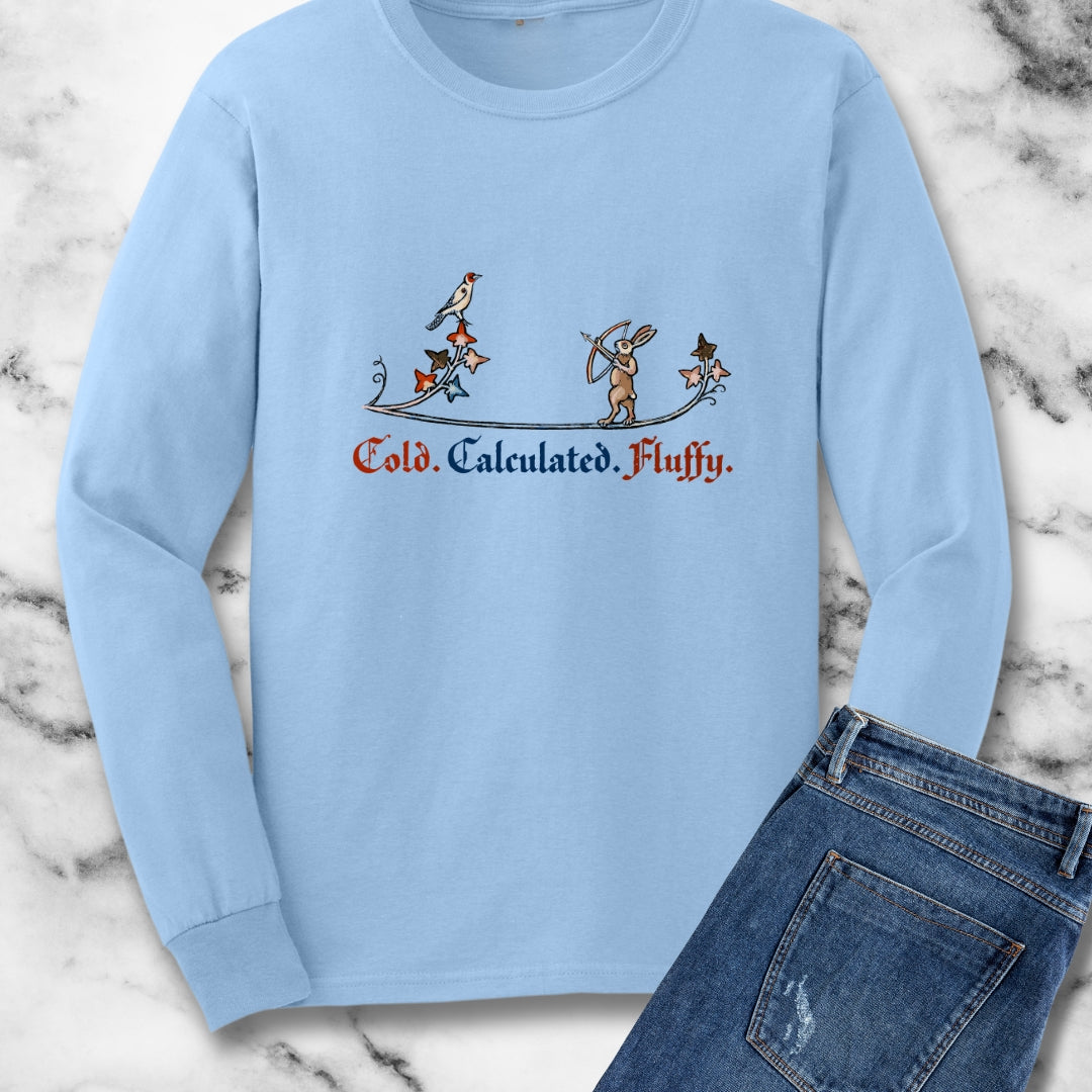 Cold Calculated Fluffy Rabbit Archer Medieval Marginalia Long Sleeve Tee