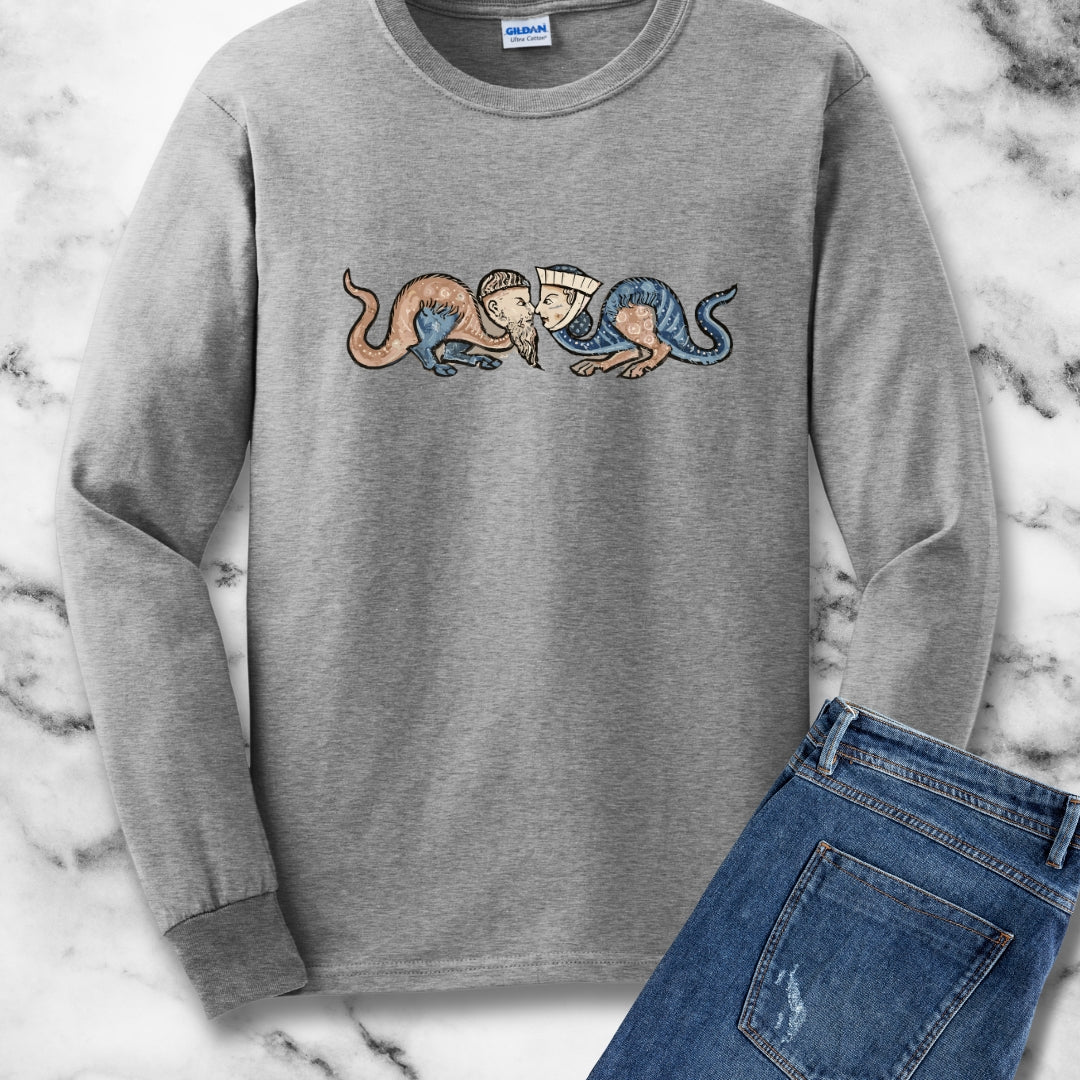 Monk vs Noble Woman Strange Creatures Medieval Marginalia Long Sleeve Tee