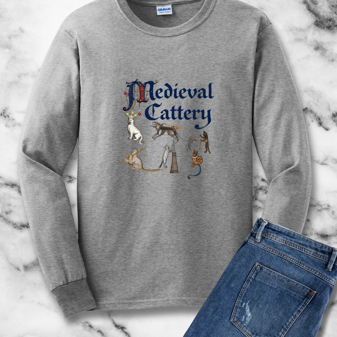Medieval Cattery Cat Marginalia Long Sleeve Tee