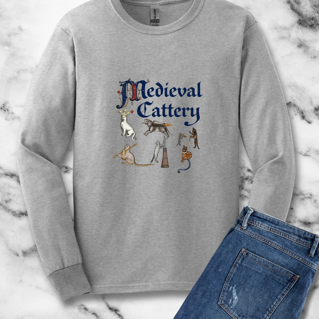 Medieval Cattery Cat Marginalia Long Sleeve Tee