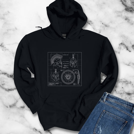 Athena Helmet Aegis Shield Schematic Hoodie Sweatshirt
