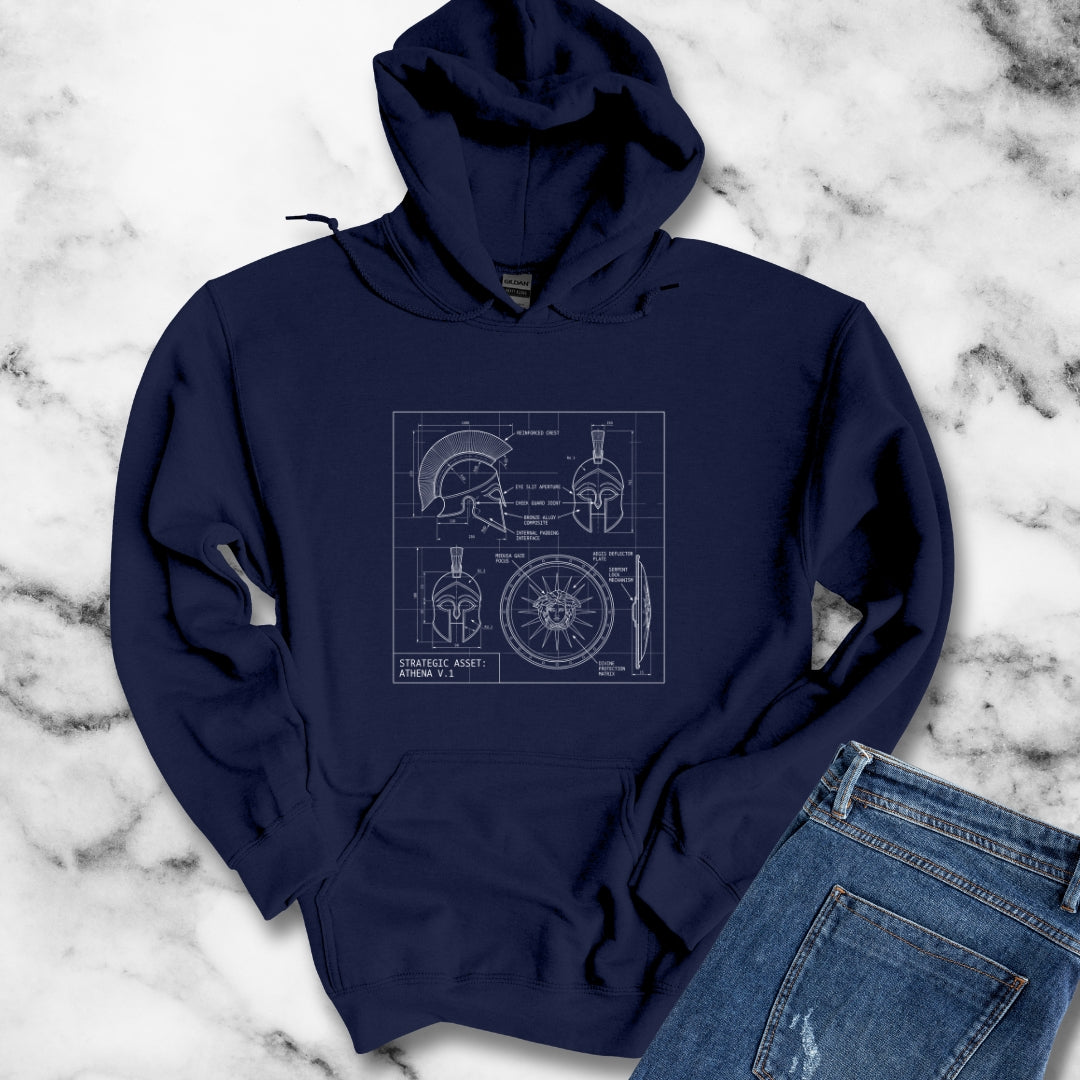 Athena Helmet Aegis Shield Schematic Hoodie Sweatshirt
