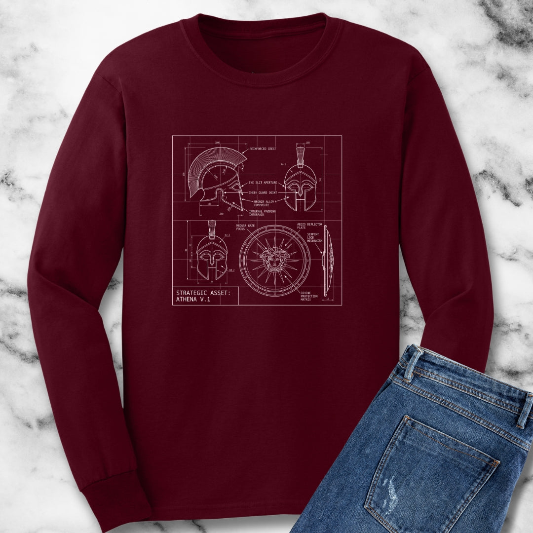 Athena Helmet Aegis Shield Schematic Long Sleeve Tee