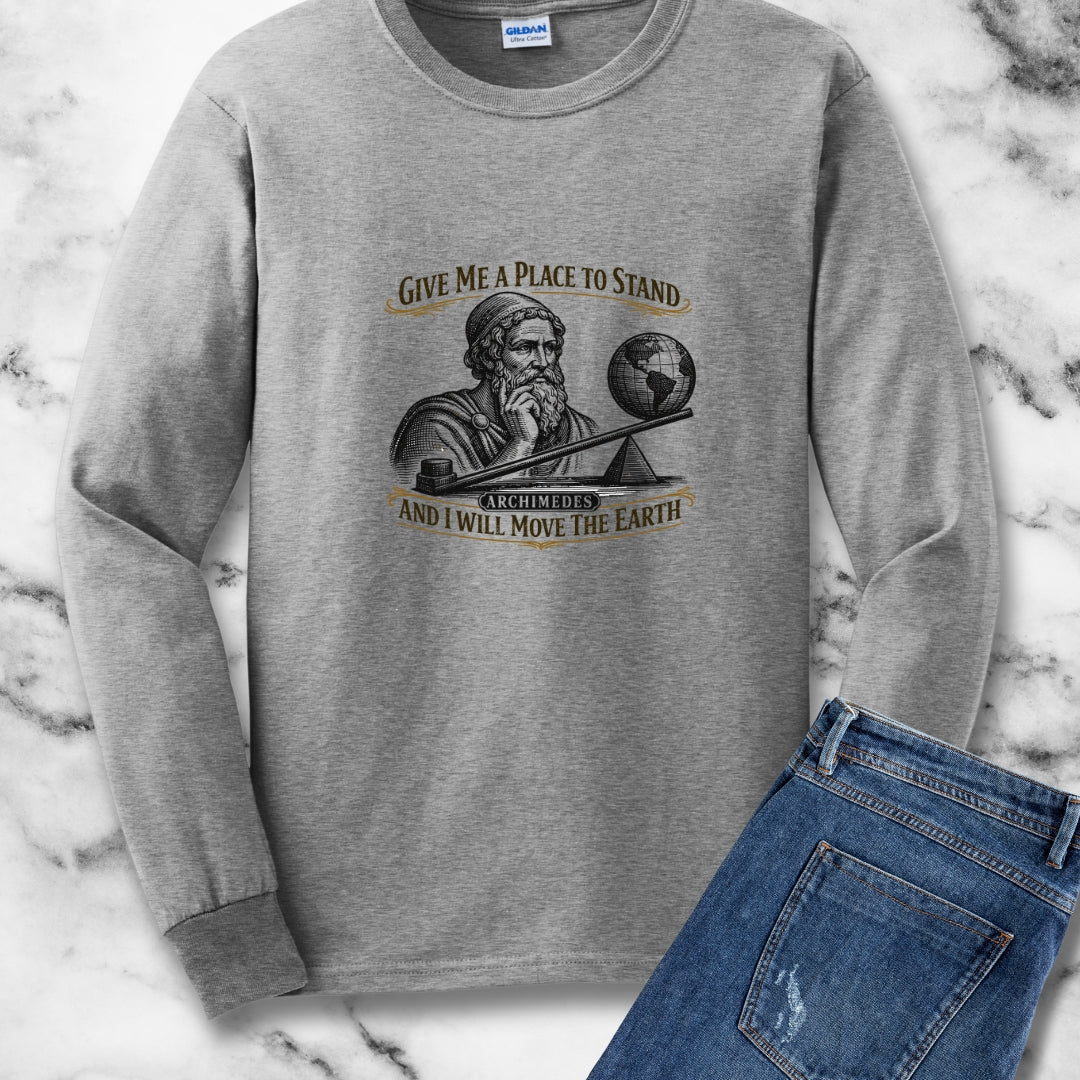 Archimedes Move Earth Quote Long Sleeve Tee