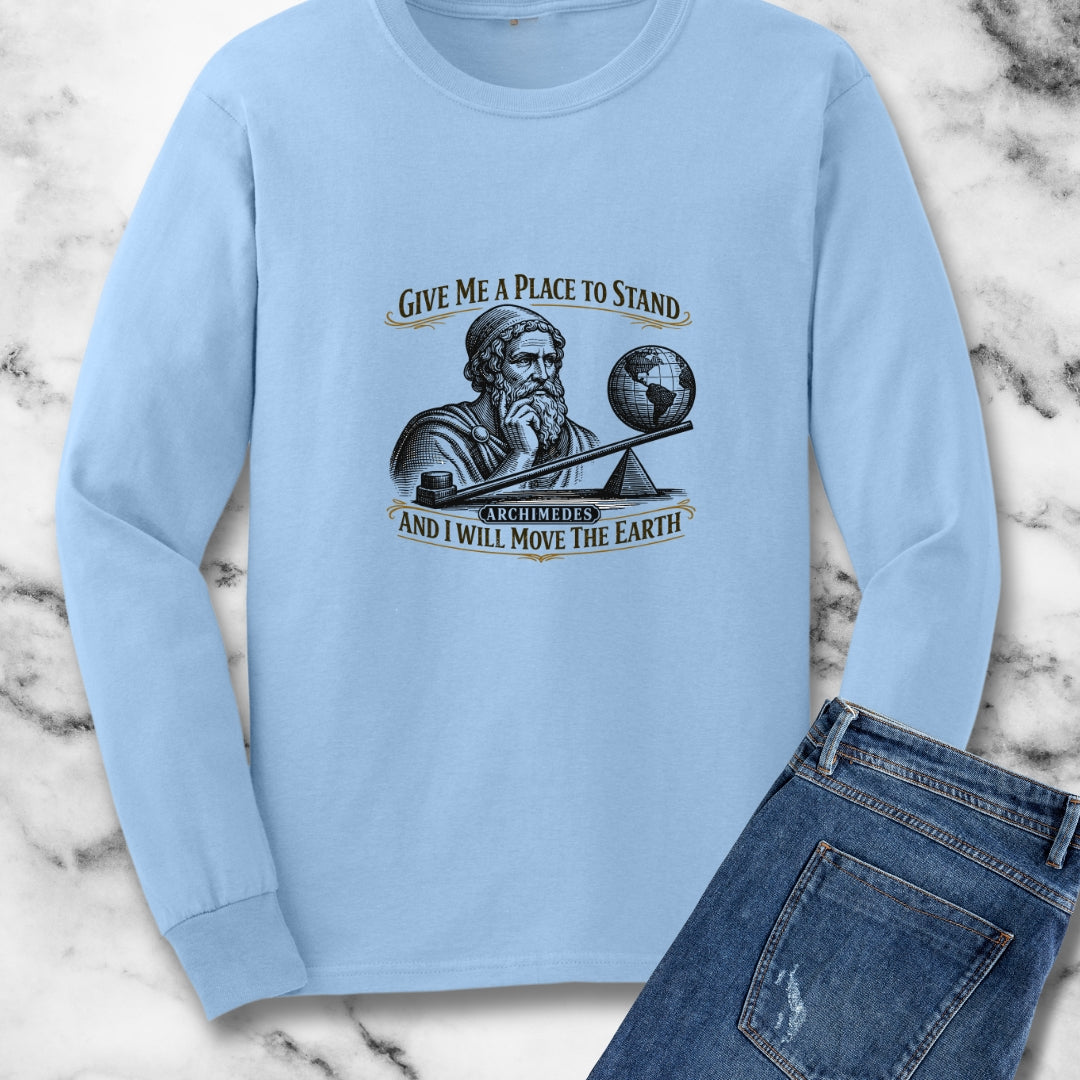 Archimedes Move Earth Quote Long Sleeve Tee
