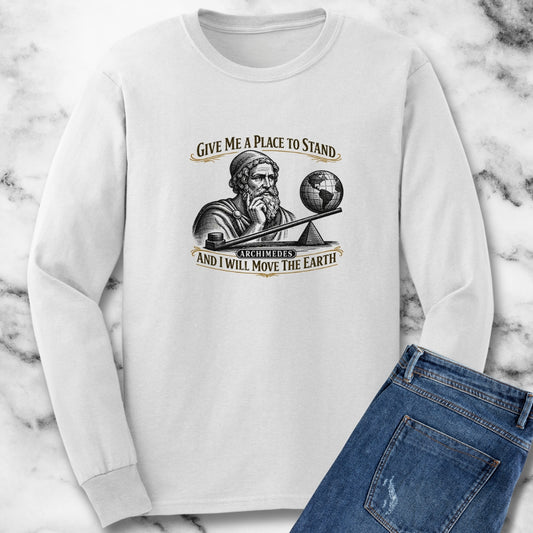 Archimedes Move Earth Quote Long Sleeve Tee