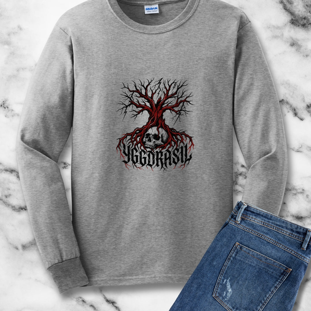 Yggdrasil Tree with Skull Unisex Long Sleeve Tee