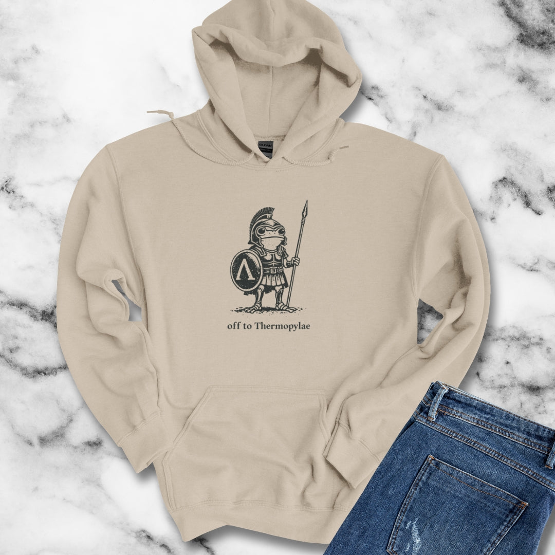 Hoplite Spartan Frog Off to Thermopylae Hoodie Sweatshirt