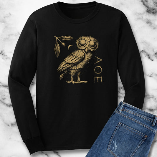 Athens Owl Distressed Graphic Long Sleeve Tee