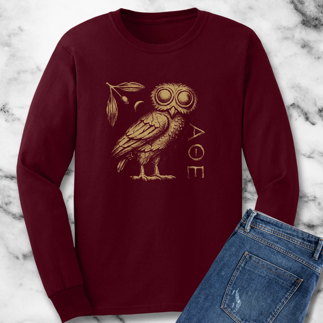 Athens Owl Distressed Graphic Long Sleeve Tee
