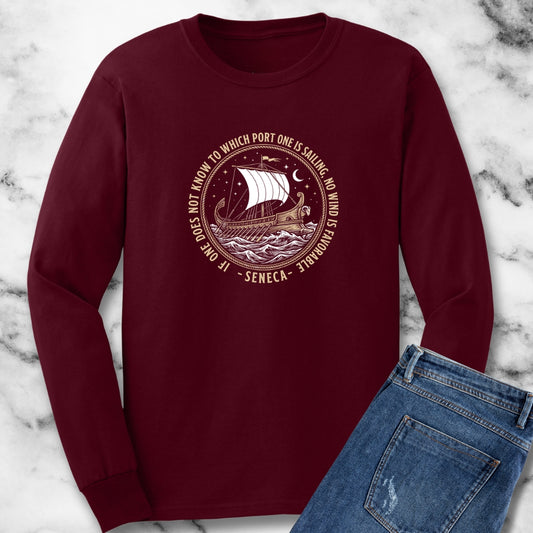 Seneca No Wind Is Favorable Quote Long Sleeve Tee