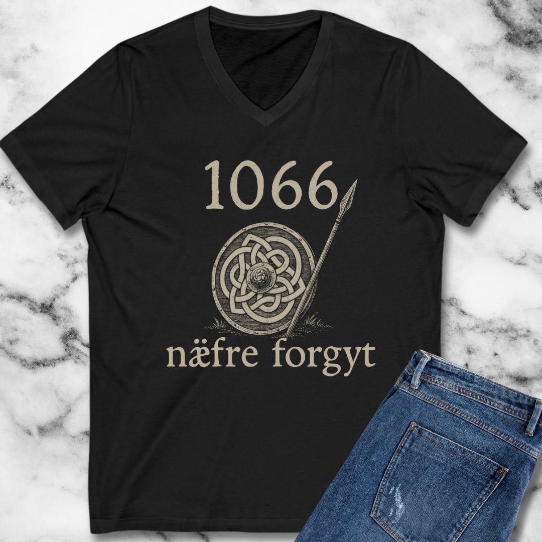 Hastings 1066 Never Forget in Old English V-Neck