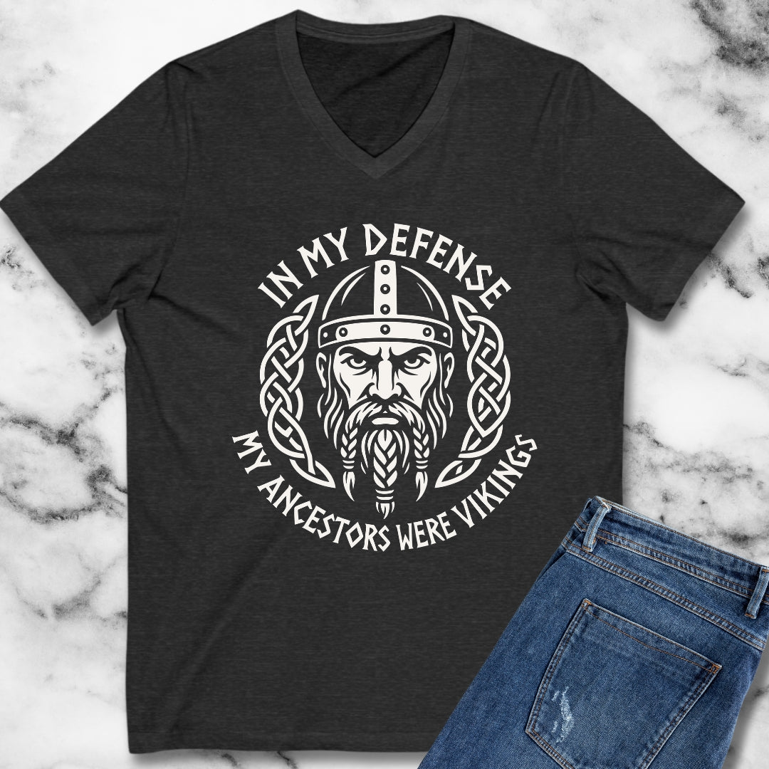 In My Defense Ancestors Viking V-Neck